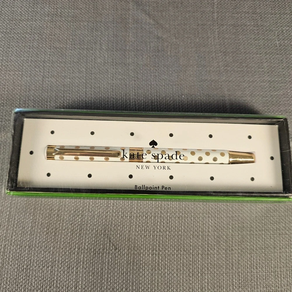 Kate Spade New York Gold Polka Dot Ballpoint Pen White Gold Boxed SKU 256431